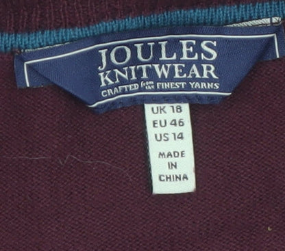 Joules Women Burgundy Knit Pullover Jumper UK 18 Acrylic Cotton Blend