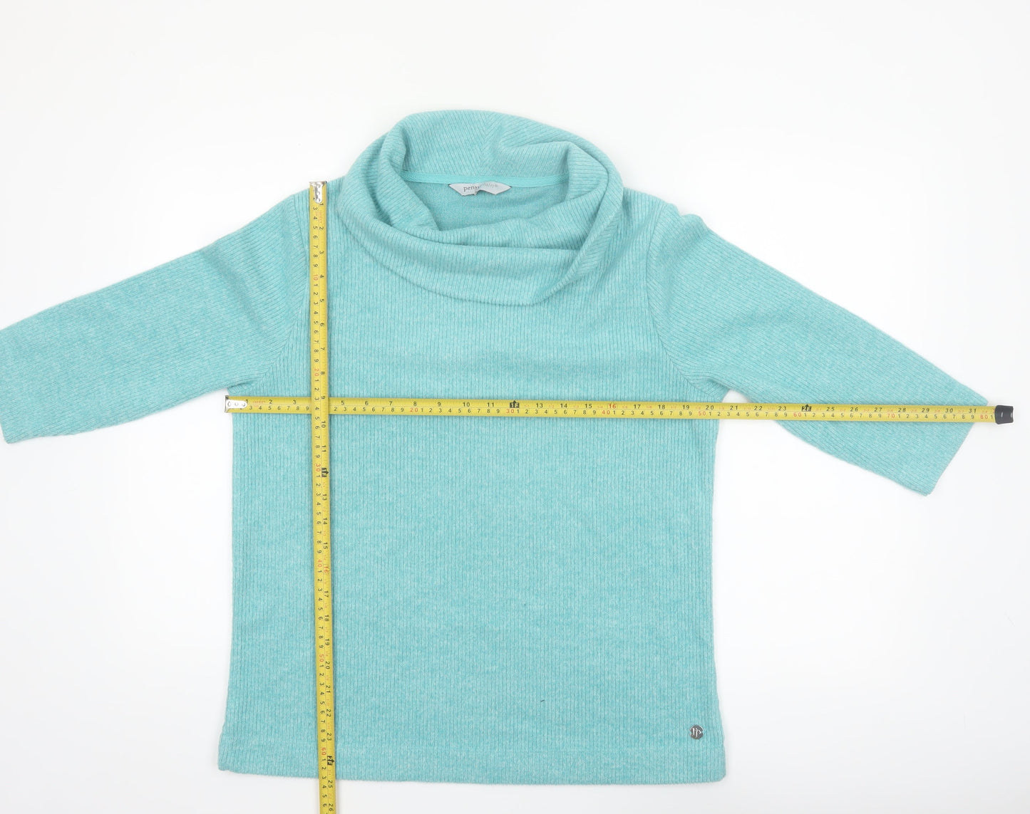 Penny Plain Women Blue Cowl Neck 3/4 Sleeve Pullover Sweatshirt Size 16