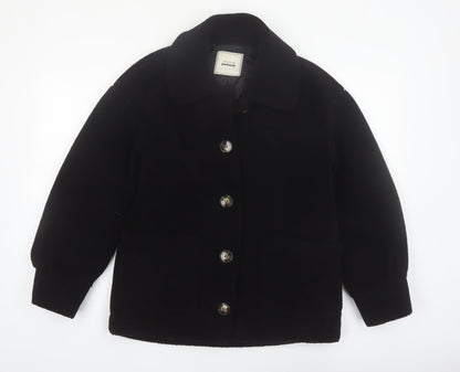 Pimkie Women's Black Fleece Button Coat Size 10 Classic Style