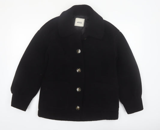 Pimkie Women's Black Fleece Button Coat Size 10 Classic Style