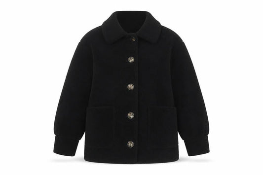 Pimkie Women's Black Fleece Button Coat Size 10 Classic Style
