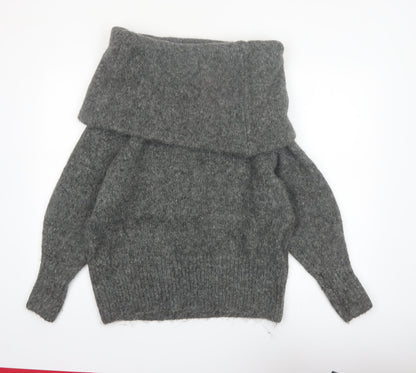 H&M Womens Grey Cowl Neck Long Sleeve Knit Jumper Size L