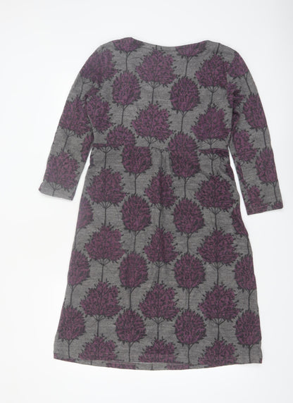 Lily & Me Womens Grey Floral Shift Dress Size 10 3/4 Sleeve Autumn