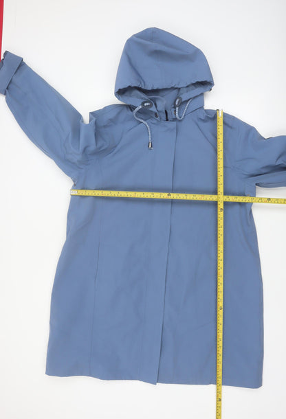 Cotton Traders Women's Blue Hooded Long Rain Coat Size 18
