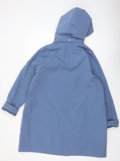 Cotton Traders Women's Blue Hooded Long Rain Coat Size 18