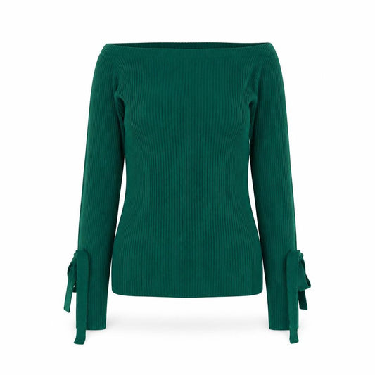 Boohoo Women’s Green Boat Neck Ribbed Knit Jumper Size S