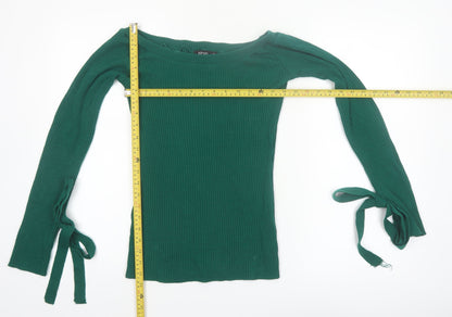 Boohoo Women’s Green Boat Neck Ribbed Knit Jumper Size S