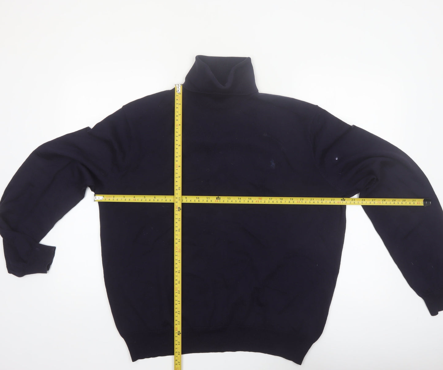 Ralph Lauren Men's Blue Roll Neck Merino Wool Jumper 2XL