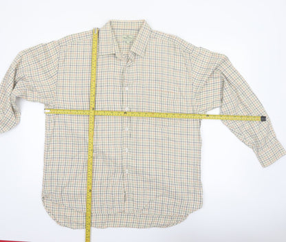 Hoggs of Fife Men's Beige Check Long Sleeve Button-Up Shirt L