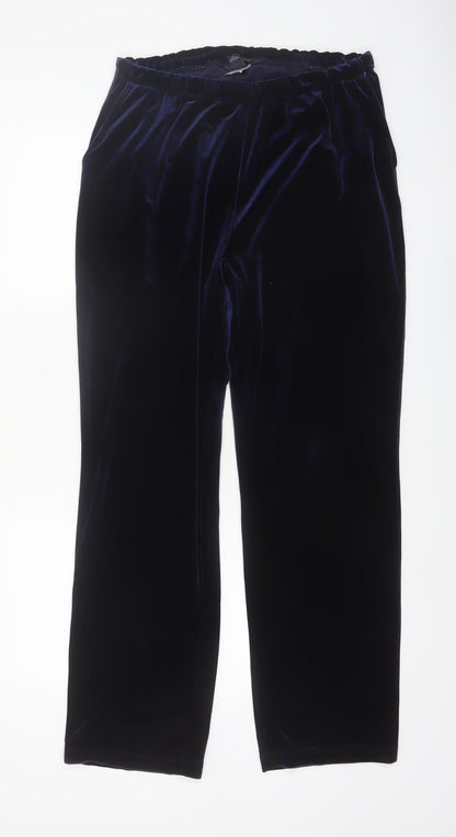 Lands' End Women's Blue Velvet Straight Trousers Size M