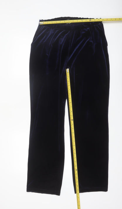 Lands' End Women's Blue Velvet Straight Trousers Size M