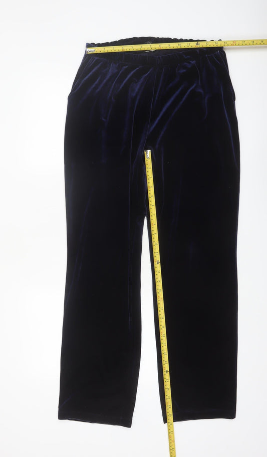 Lands' End Women's Blue Velvet Straight Trousers Size M