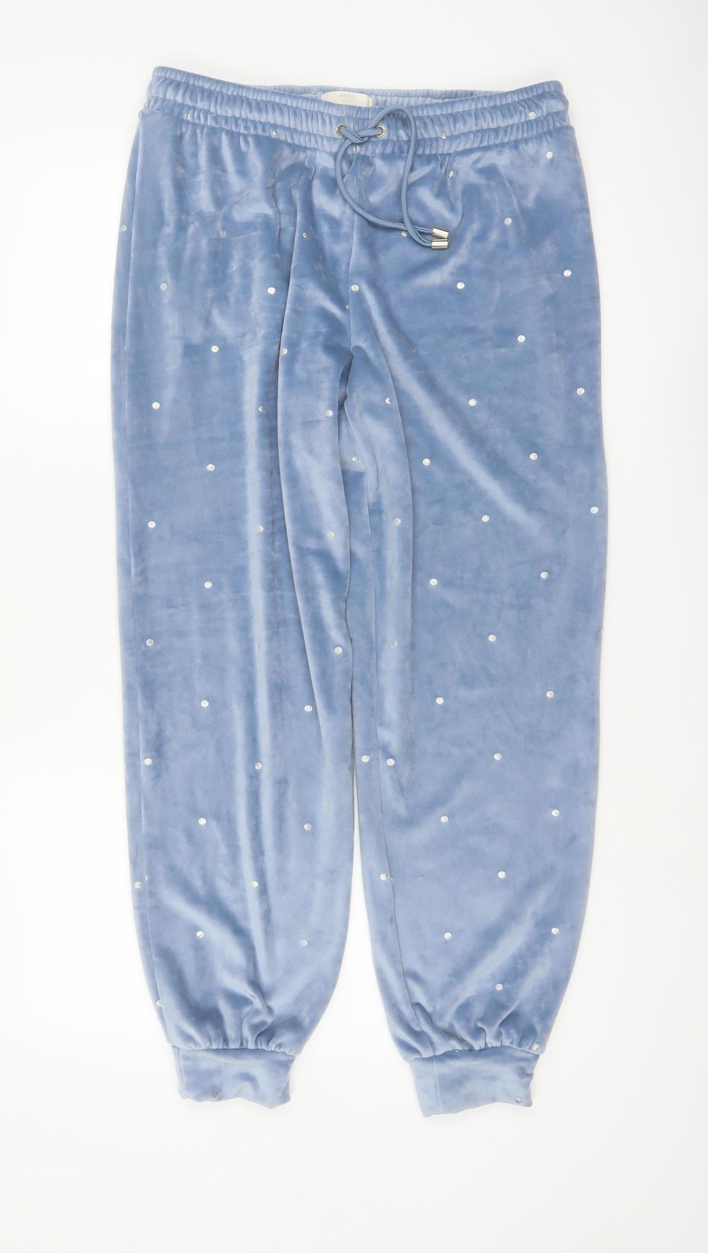 Marks and Spencer Women Blue Velour Polka Dot Pyjama Pants M