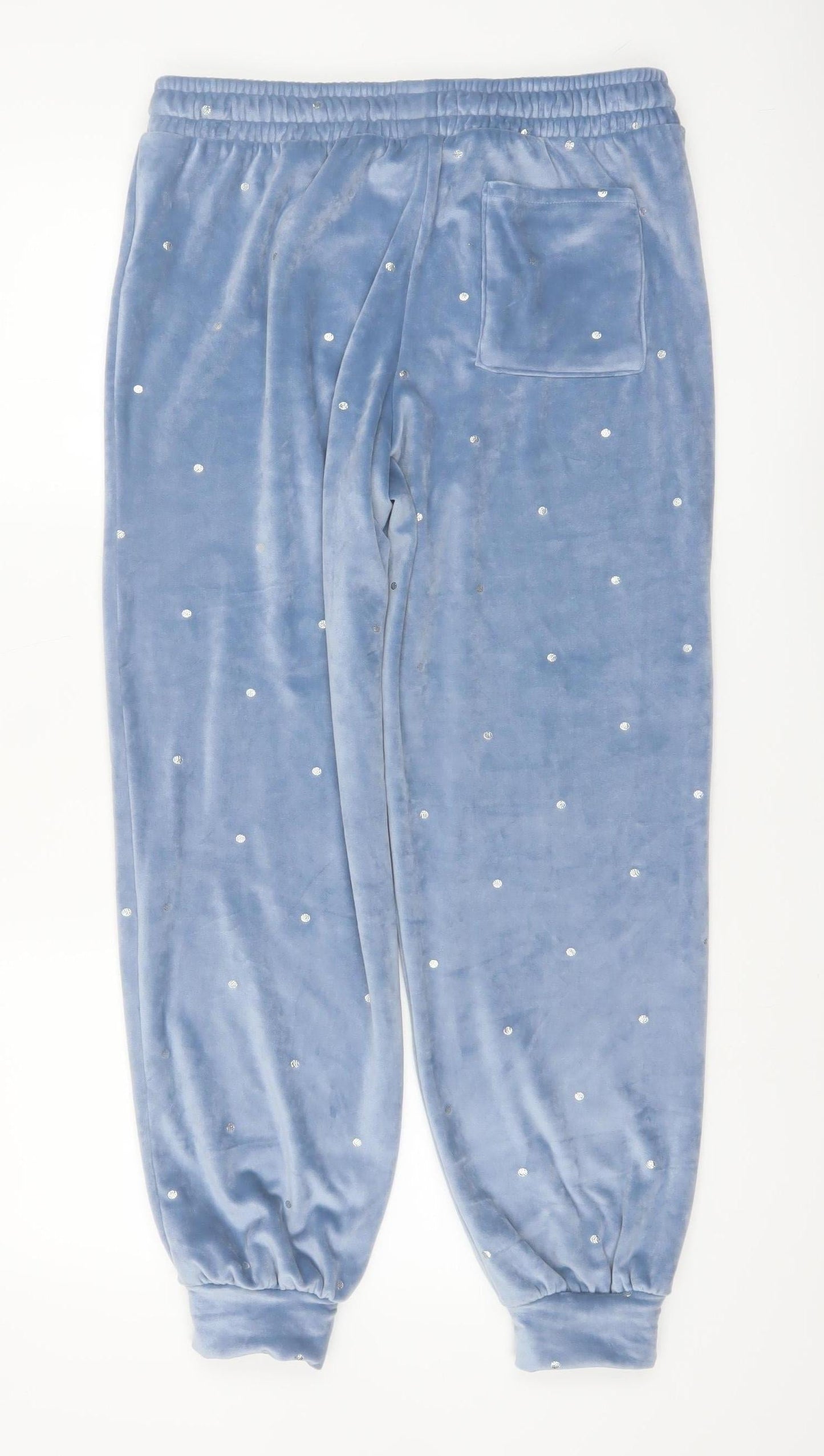 Marks and Spencer Women Blue Velour Polka Dot Pyjama Pants M