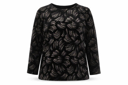 EWM Women's Black Velvet Glitter Tunic Blouse Size L