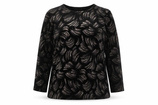 EWM Women's Black Velvet Glitter Tunic Blouse Size L