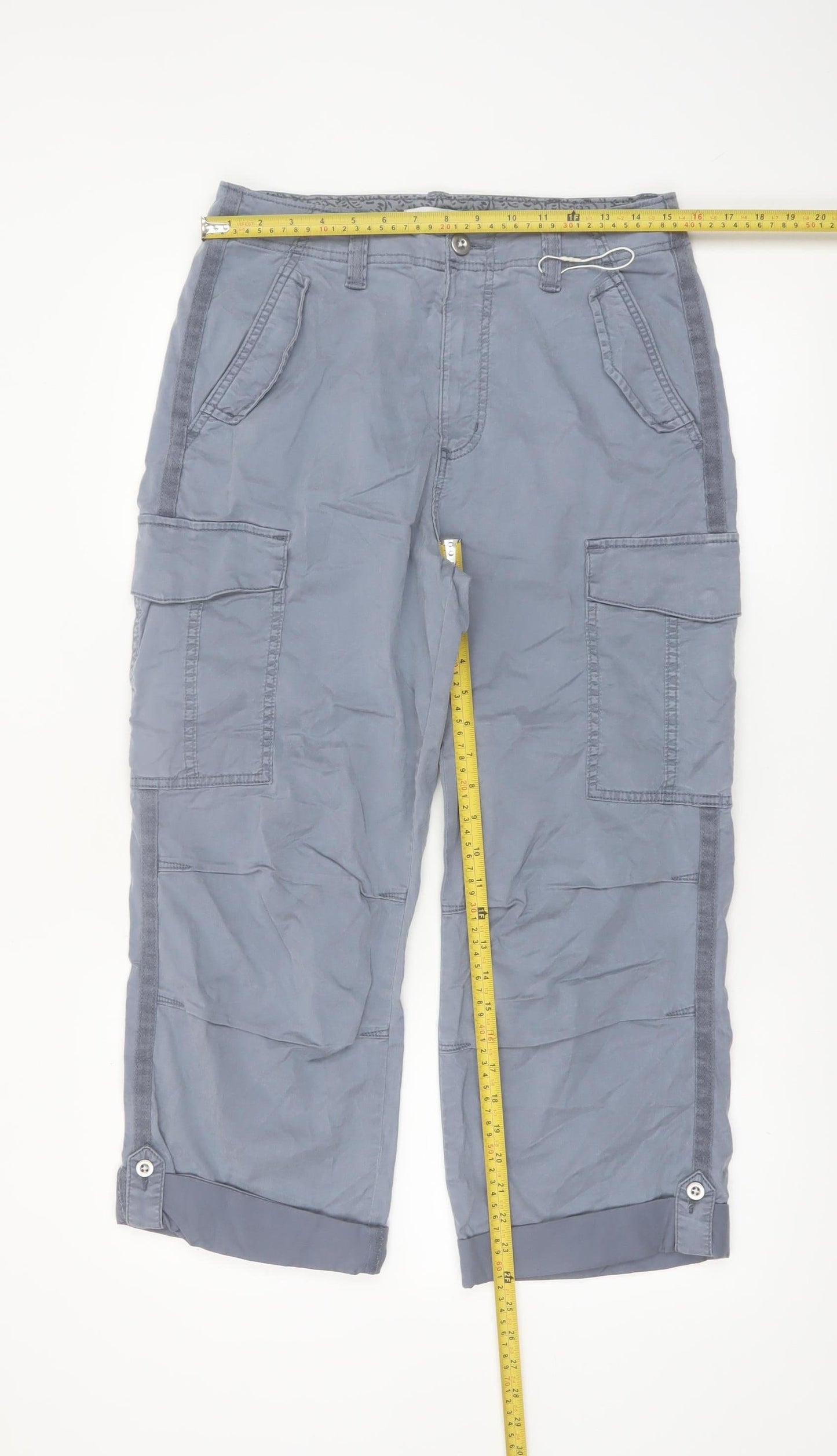 Marks and Spencer Womens Grey Cargo Trousers Size 12 Regular Lightweight