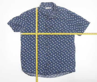 U.S. Polo Assn. Men's Blue Tropical Print Cotton Short Sleeve Shirt L