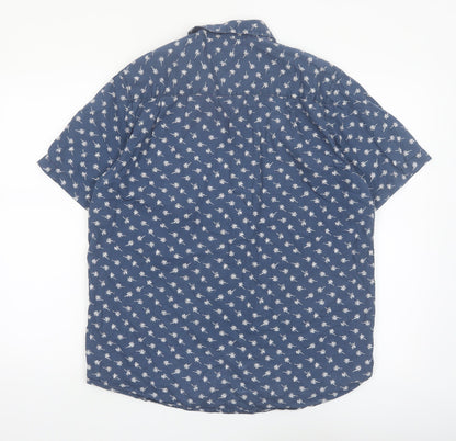 U.S. Polo Assn. Men's Blue Tropical Print Cotton Short Sleeve Shirt L