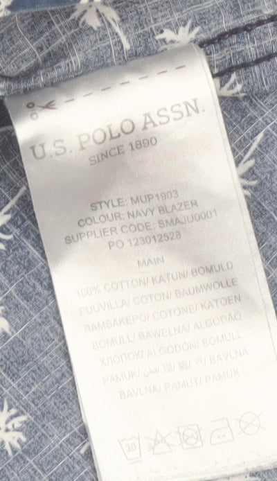 U.S. Polo Assn. Men's Blue Tropical Print Cotton Short Sleeve Shirt L