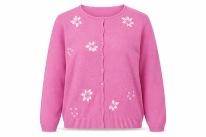 Tulchan Women Pink Embroidered Cotton Button Jacket M