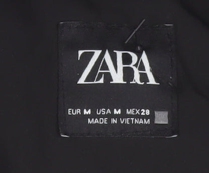 Zara Women Black Puffer Jacket Hooded Size 12 Polyester Short Winter Coat