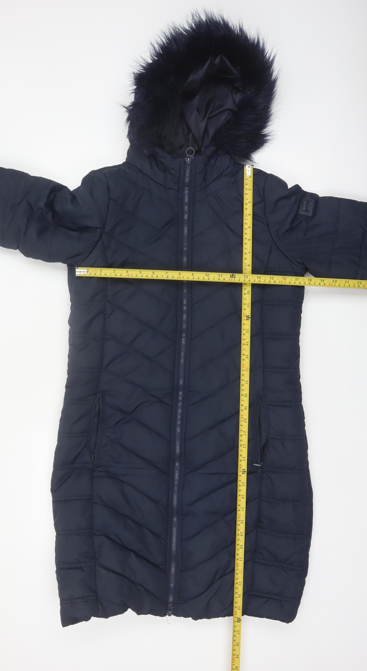 Regatta Women's Blue Long Puffer Coat Size 12 Hooded Winter Jacket