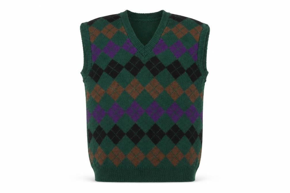Steeve Men's Green Argyle Wool V-Neck Sleeveless Vest M