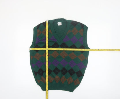 Steeve Men's Green Argyle Wool V-Neck Sleeveless Vest M