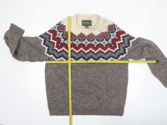 Eddie Bauer Men's Multicoloured Fair Isle Wool Blend Crew Neck Jumper XL