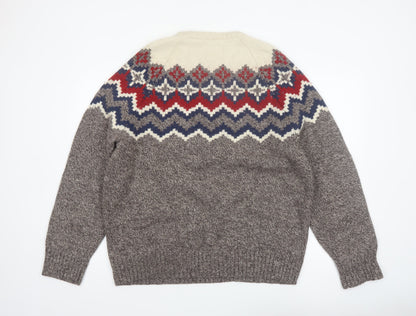 Eddie Bauer Men's Multicoloured Fair Isle Wool Blend Crew Neck Jumper XL