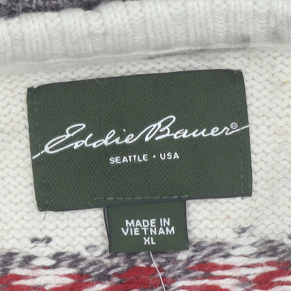 Eddie Bauer Men's Multicoloured Fair Isle Wool Blend Crew Neck Jumper XL