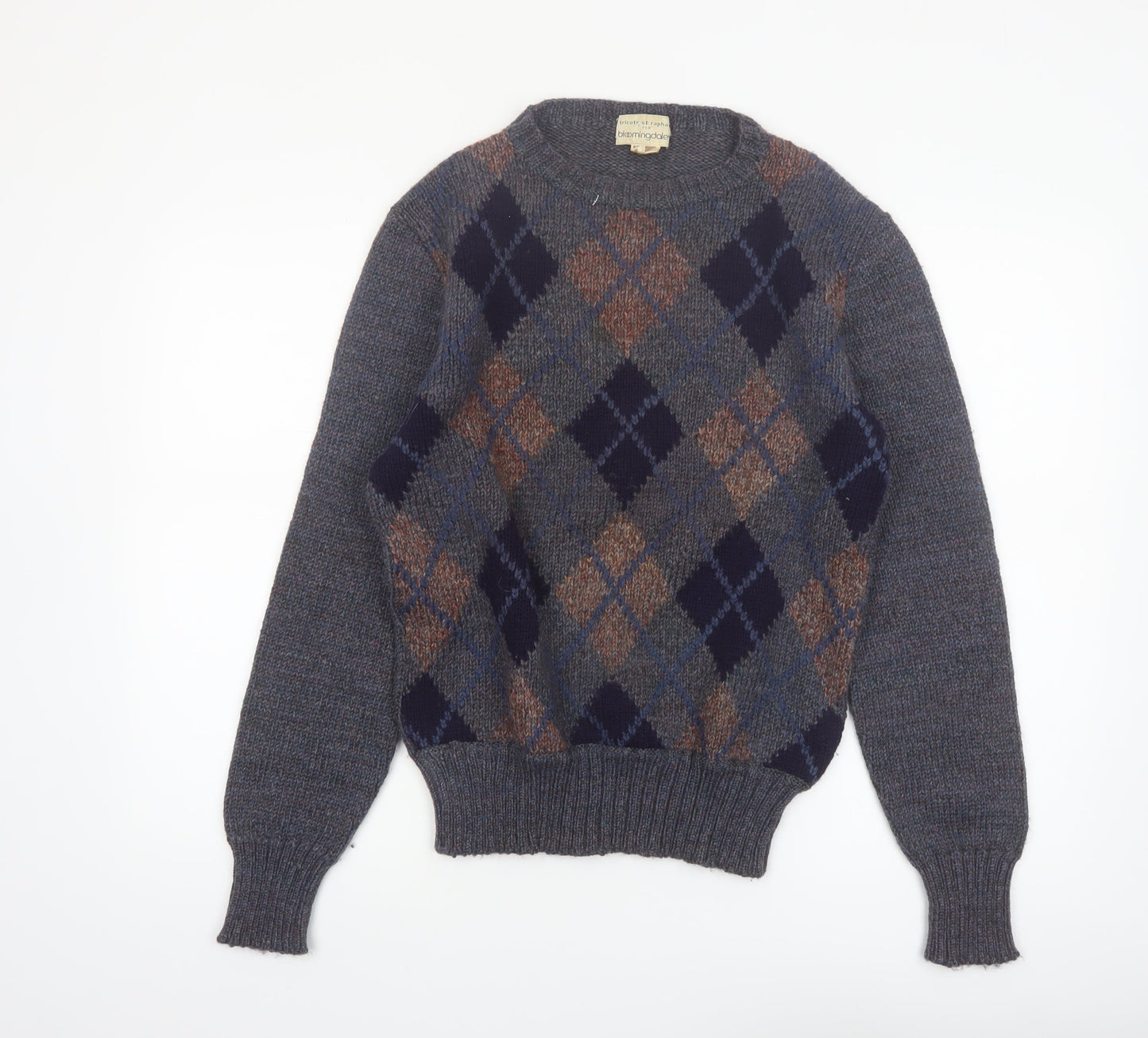 Tricots St. Raphael Mens Grey Argyle Wool Jumper Small