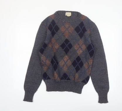 Tricots St. Raphael Mens Grey Argyle Wool Jumper Small