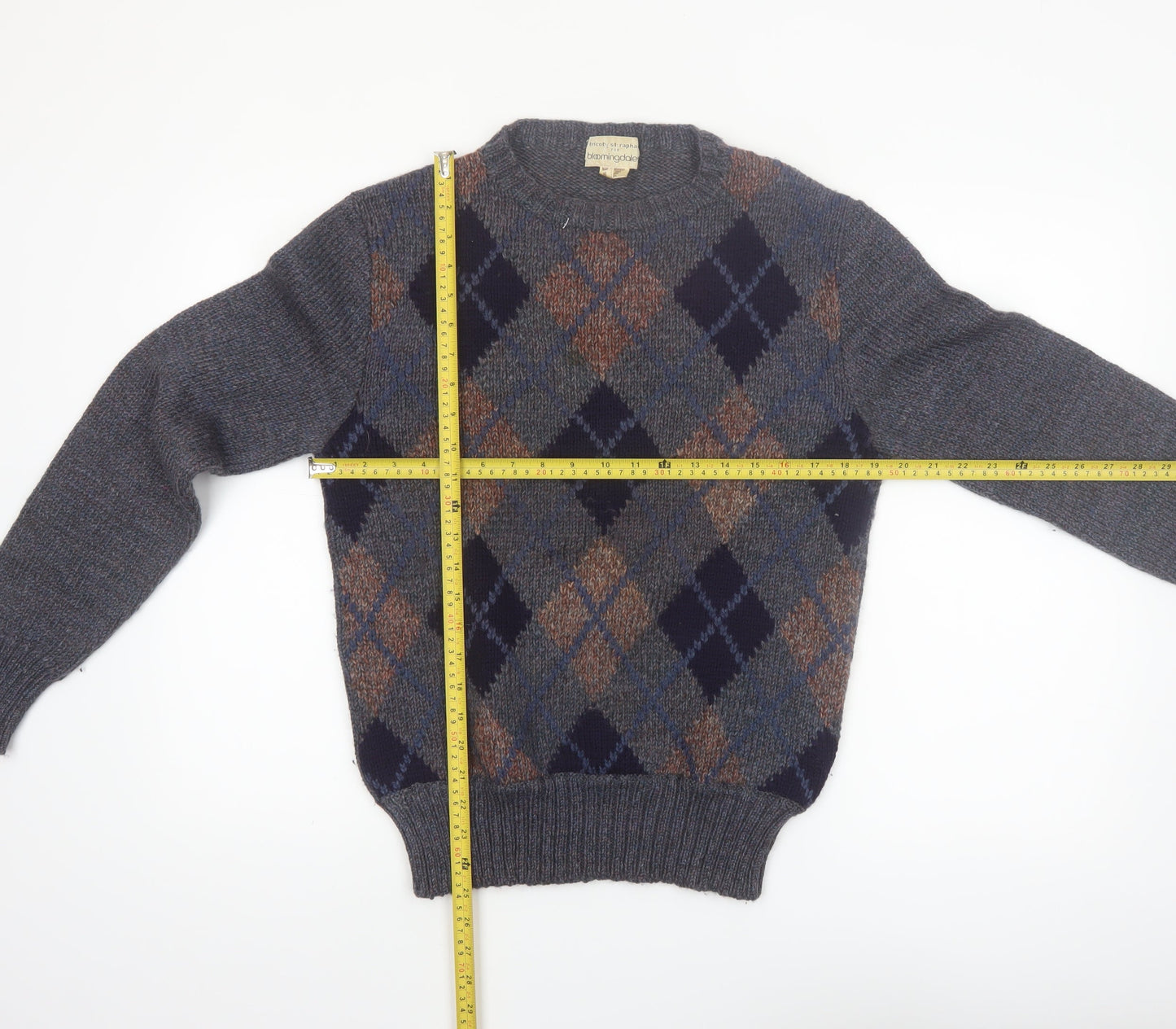 Tricots St. Raphael Mens Grey Argyle Wool Jumper Small