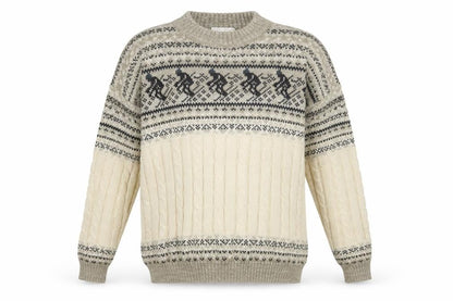 Comfort Zone Men’s Beige Fair Isle Cable-Knit Pullover Jumper XL
