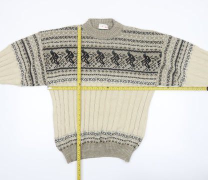 Comfort Zone Men’s Beige Fair Isle Cable-Knit Pullover Jumper XL
