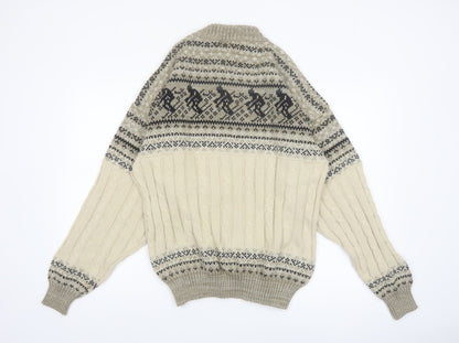 Comfort Zone Men’s Beige Fair Isle Cable-Knit Pullover Jumper XL