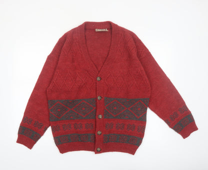 Luidiana Company Men's Red Wool Alpaca Cardigan M Fair Isle Knit