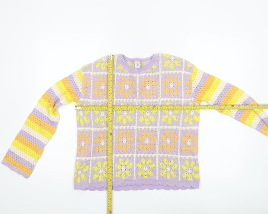 Tu Girls Lilac Yellow Crochet Knit Cotton Pullover Jumper 12 Years