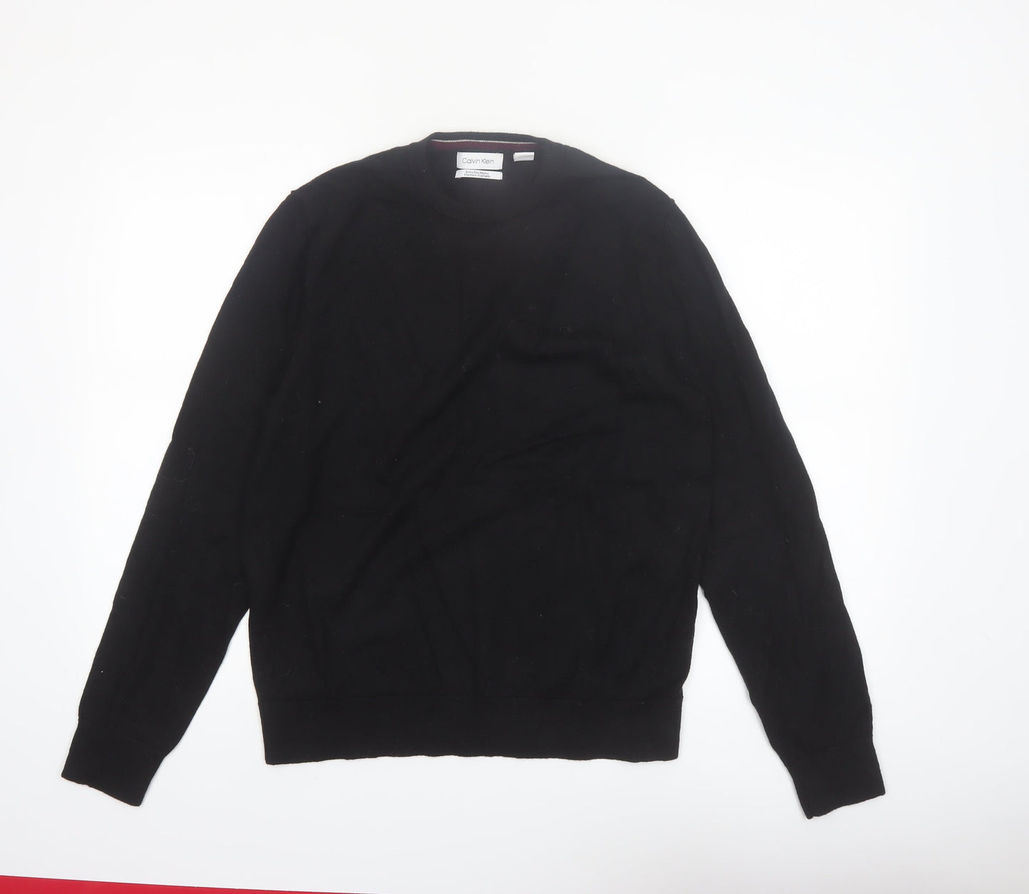 Calvin Klein Men’s Black Merino Wool Crew Neck Jumper Size L