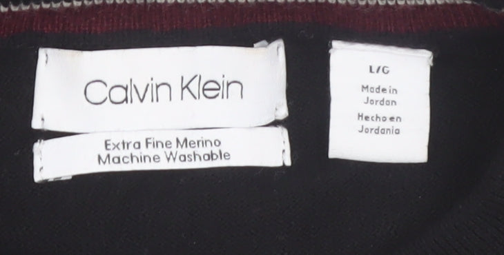 Calvin Klein Men’s Black Merino Wool Crew Neck Jumper Size L