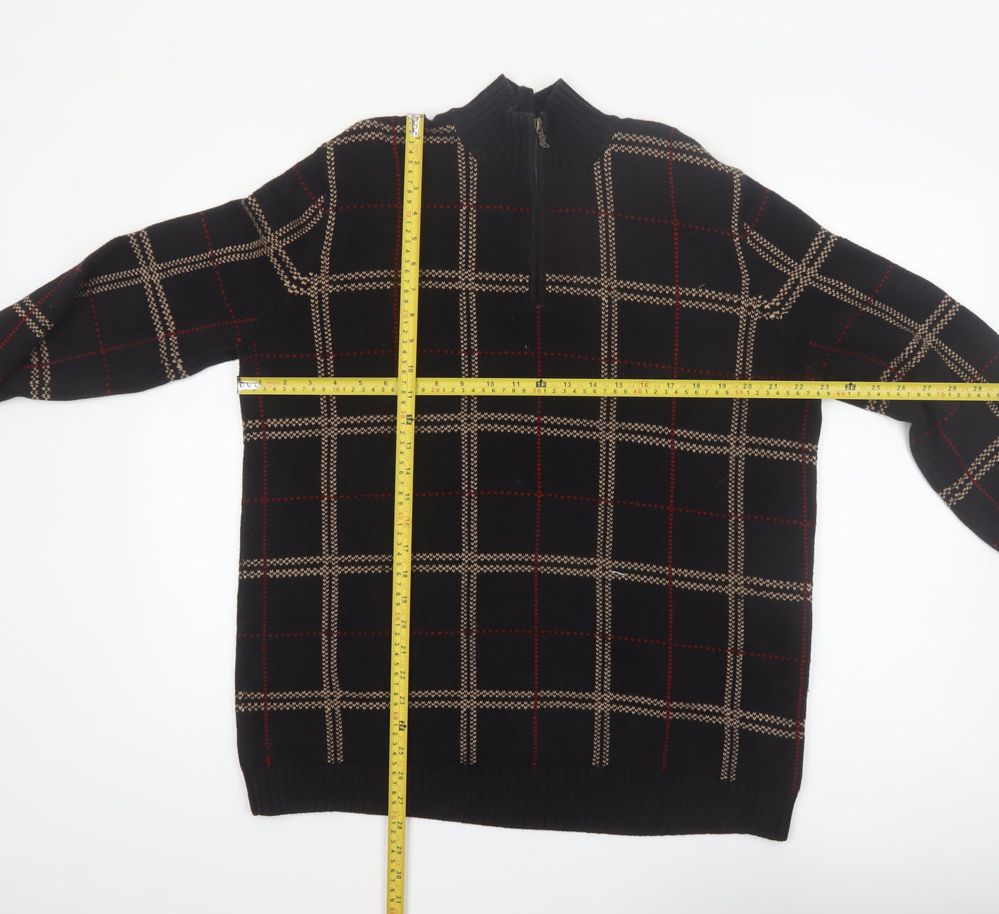 Ralph Lauren Men's Black Check Cotton 1/4 Zip Jumper XL