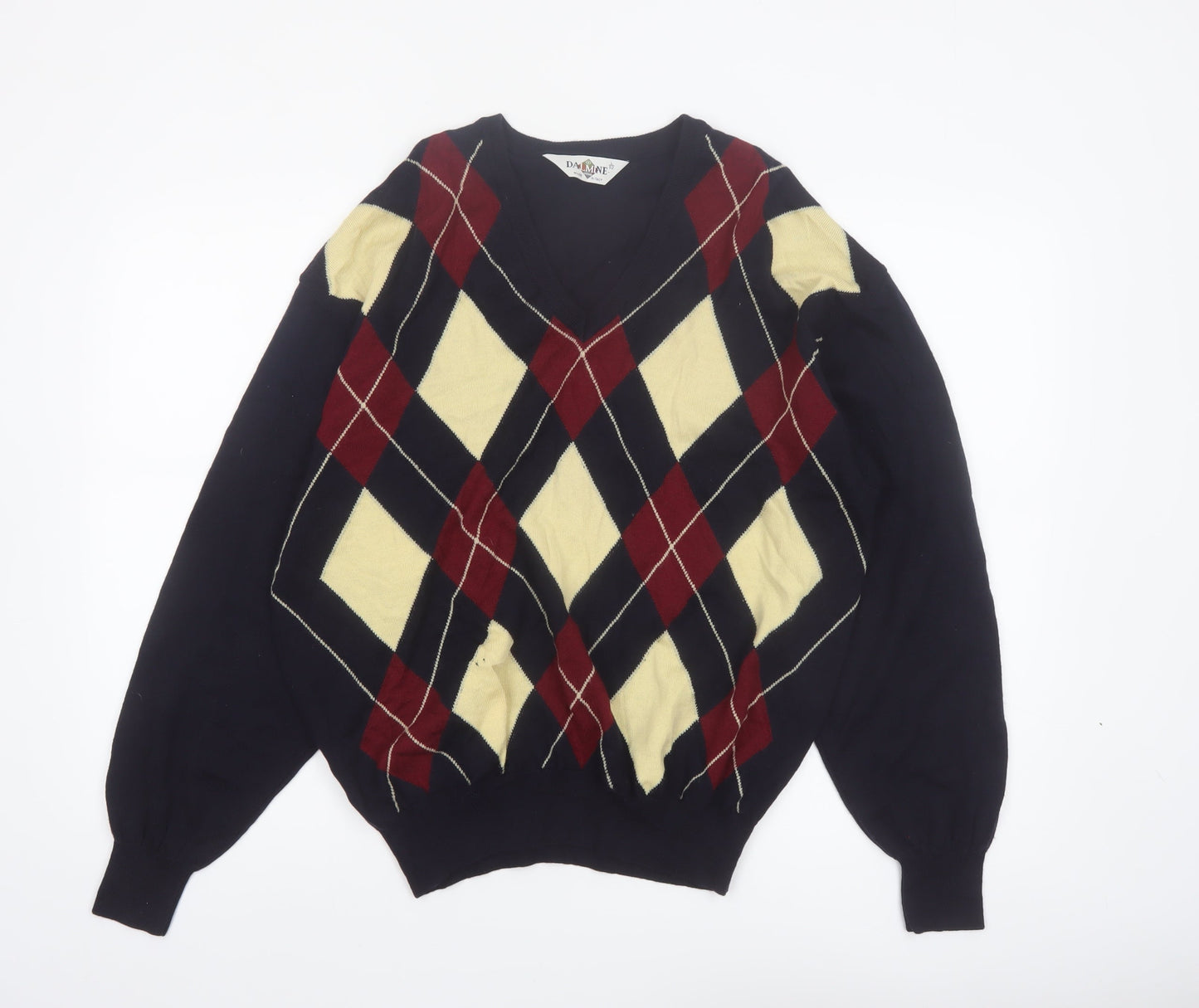 Dalmine Men’s Multicoloured Argyle Wool V-Neck Jumper L