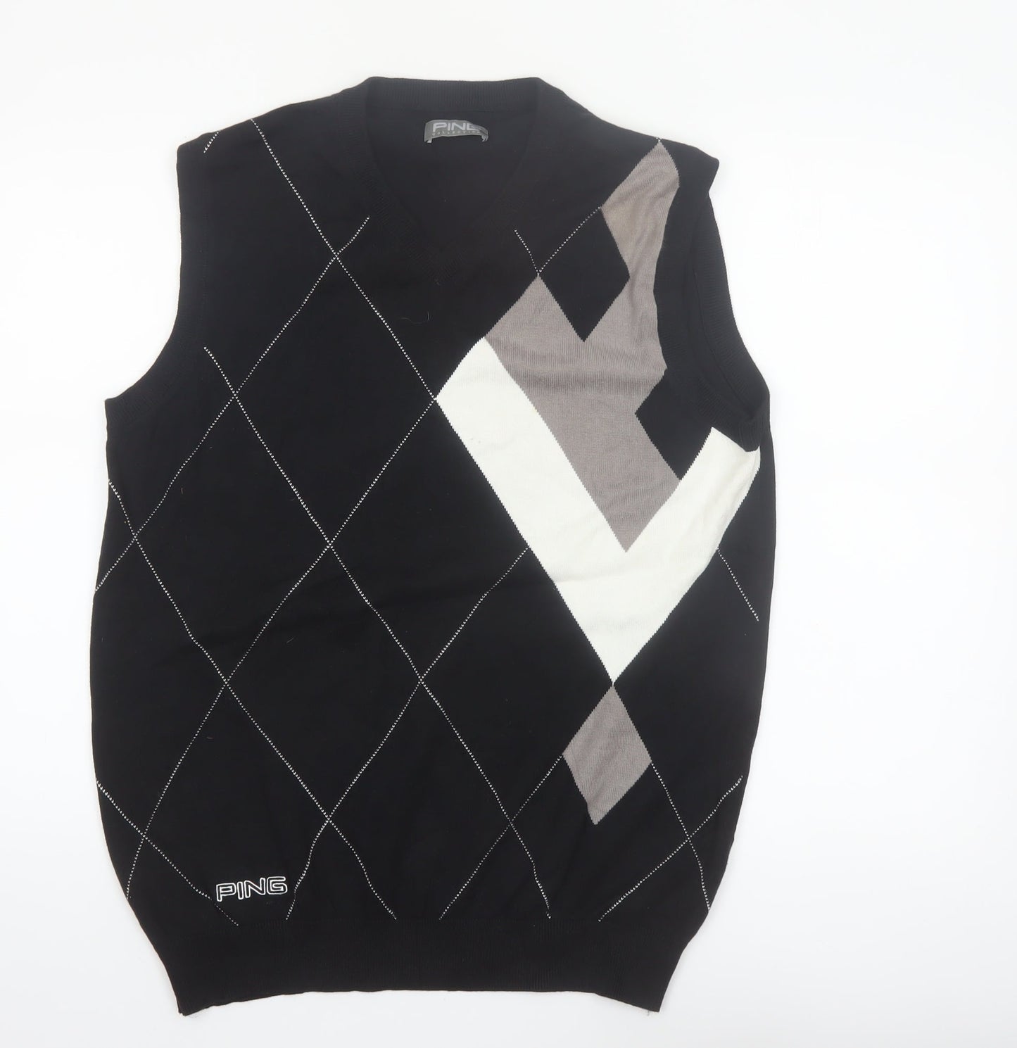 PING Mens Black Argyle Cotton Golf Vest M Sleeveless Classic Knit