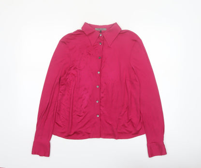 Jaeger Women's Pink Silk Button-Up Blouse Size M Long Sleeve Classic Fit