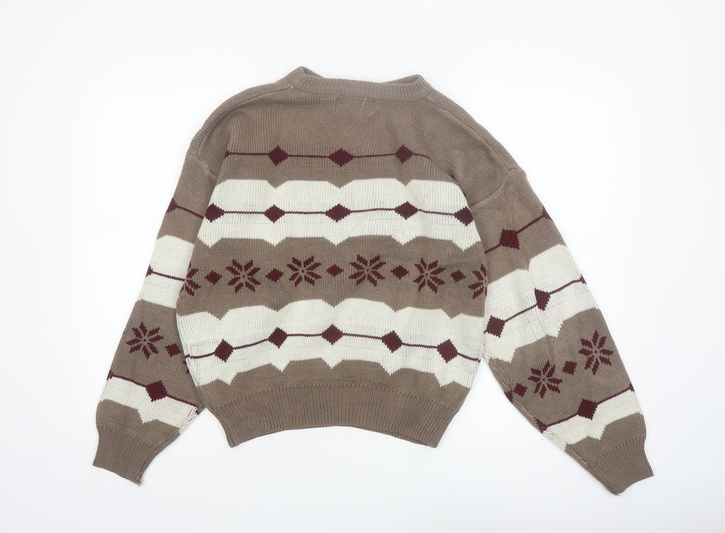 CROSS-WOODS Women's Brown Fair Isle Knit Pullover Jumper M