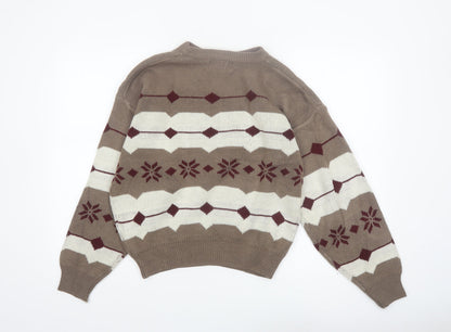 CROSS-WOODS Women's Brown Fair Isle Knit Pullover Jumper M