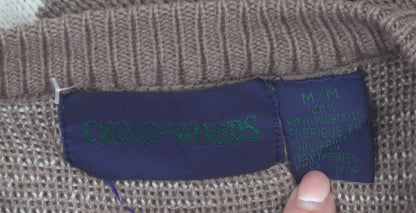 CROSS-WOODS Women's Brown Fair Isle Knit Pullover Jumper M