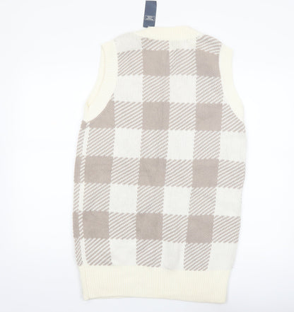 Abercrombie & Fitch Women's Beige Check Knit V-Neck Vest XS